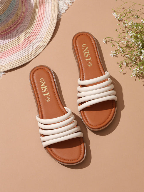 GNIST multi Strap White Vegan Leather Flats